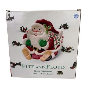 Fitz and Floyd Festive Plaid Santa Canapé Plate with Plaid Accents Holiday EUC
